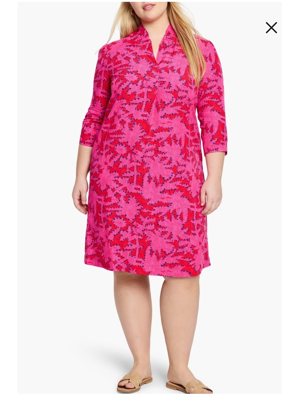 Nic + Zoe Clashy Petals Ruffle Up Long Sleeve A-Line Dress 2XL XXL Pink Floral